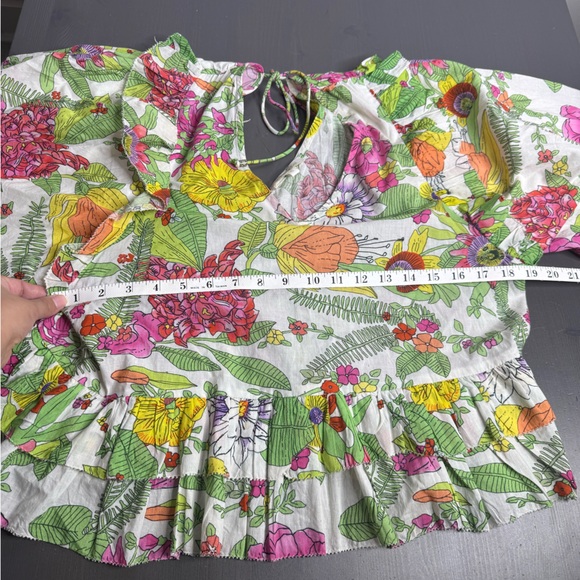 Love The Label Mitzie Floral Ruffle Blouse Boho Cotton Peplum Top - Picture 6 of 7